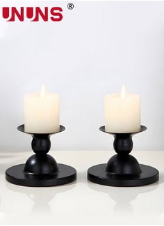 اشتري Set Of 2 Candlestick Holders,Metal Candle Holders For Pillar Candle Or Long Candle,Table Romantic For Wedding,Birthday,Dinner Home Bar Decor,Metal Pillar Candle Holder في السعودية