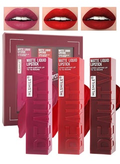 Buy Matte Liquid Lipstick Set-3Pcs High Pigmented Lip Stain Tint, Matte Velvet Lip Gloss, Set B in UAE