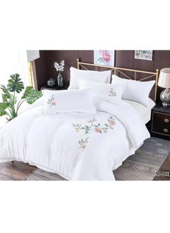 Buy 6 Pieces set King Size Embroidery Warm Cotton Comforter Set with Thickened Fiber Filling, Duvet(220*240 cm) fitted bedsheet(200x200*30cm) in UAE