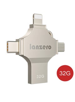 اشتري Lanzero 32GB 4 في 1 محرك فلاش USB معدني للهاتف المحمول والكمبيوتر ثنائي الاستخدام محرك فلاش USB لأجهزة Type-C Micro USB iOS في الامارات