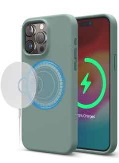 اشتري Magnetic Liquid Silicone for iPhone 15 PRO Case Cover with MagSafe Shockproof - Midnight Green في الامارات