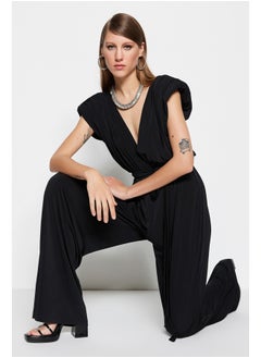 Buy Black V Neck Belted Knitted Jumpsuit TPRSS23TU00029 in Egypt