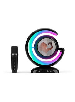 Buy Wireless Karaoke Mini Portable Bluetooth Speaker Mic Colorful Lighting Atmosphere With 2 Microphone in UAE