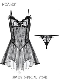 اشتري Female Night Dress Lace Suspender Peplum Sleep Dress Bodysuit for Women في الامارات