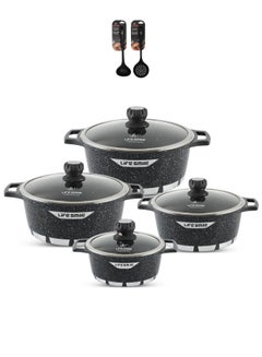Buy Cookware Set 10 pieces - Cooking Pot set Oven Safe Granite Non Stick Coating 100% PFOA FREE Die Cast aluminum Cooking Set include Casseroles And Silicone Utensils|20/24/28/32CM in UAE