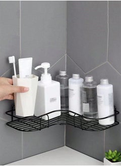 Buy Black Bathroom Organization Corner Shelf With Side Hanger in Saudi Arabia