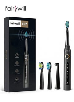 اشتري Fairywill Electric Toothbrush for Adults , 5 Modes Powerful Cleaning Whitening 40,000 VPM Sonic Toothbrush , Rechargeable 4 Hours for 30 Days Usage , 2 Minutes Timer Waterproof IPX7 Black في السعودية