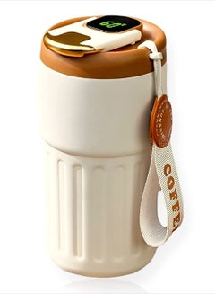 Buy 450ml Insulated Travel Coffee Mug with Temperature Display, 316 Stainless Steel Vacuum Coffee Mug, Spill Proof Insulated Mug, Beige in Saudi Arabia