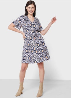 Buy Printed Tie Detail Shirt Dress in UAE