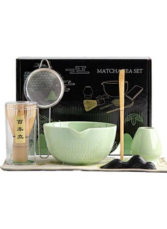 Buy Matcha Tea Set（7pcs）, Whisk and Bowl with Spout & Measuring Spoon，Tea Making Tools，Tea bowl，Tea spoon，Tea cloth，Set The Mountain， Check The Sieve（Light Green） in Saudi Arabia