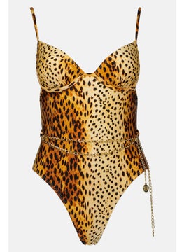 Buy Women Animal Print One Piece Swimwear, Brown/Black in UAE