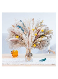 Buy 116Pcs Natural Pampas Grass | Boho Home Decor Dried Flowers Bouquet | Bunny Tail Eucalyptus | Home Wedding Decoration in UAE