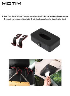 Buy 1 Pcs Car Tissue Holder Sun Visor Tissue Box Holder Car Visor PU Leather Tissue Case And 2 Pcs Car Headrest Hook Leather Vehicle Back Seat Hanger Storage for Purse Groceries Bag Black Red in UAE