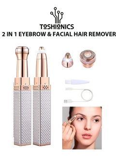 Buy 2 in 1 Rechargeable Painless Portable Eyebrow And Facial Hair Trimmer For Women Epilator With LED Light in UAE