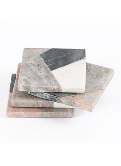 Buy 4-Piece Marble Coaster Set, Multicolour - 10x10 cm in UAE