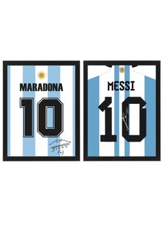 Buy Set of 2, Diego Maradona & Leo Messi Argentina Legends Autographed Jersey Poster with Frame 50x40cm in UAE