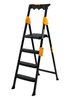 Buy 3+1-Step Foldable Ladder | Durable Aluminum Alloy | Lightweight & Space-Saving Design | Anti-Skid Secure Base | Equipped Tool Rack | Suits Both Home & Professional Needs in UAE