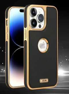 Buy Upscale 12 Pro Max Luxury Premium Leather Back Cover Soft Protective Mobile Phone Case Black/Gold in UAE