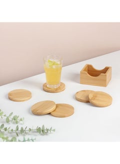 اشتري Loretta 6-Piece Bamboo Coaster Set with Holder Bamboo Coasters for Glasses Glass Coasters Wood Round for Drinks Bar Cups Glass Cup Coasters Table Coasters Dia 9 x 1.2cm في الامارات