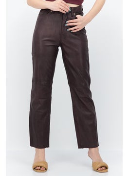 Buy Women Regular Fit Solid Straight Leg Pants, Brown in UAE