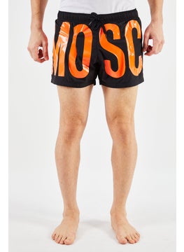 Buy Men Drawstring Brand Logo Swim Short, Black/Orange in UAE