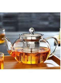 Buy Borosilicate Teapot With Heat Resistant Stainless Steel Infuser Tea Pot Clear/Silver 800ml in Saudi Arabia