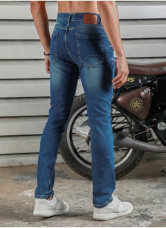 Buy Men Straight Tappered Fit Light Fade Cotton Jeans in UAE