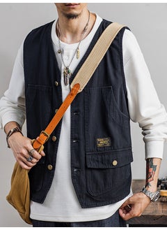 اشتري Factory goods direct supply new work vest mens summer Ami Khaji vintage vest sleeveless waistcoat outer wear fold wearBlack Black في السعودية