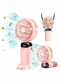 Buy Mini Handheld Fan, 5 Speeds Portable Personal Fans with LED Screen 90° Adjustable Cooling Fan Removable Base, 5000mAh Quiet USB Fan for Home Office Outdoor Travel, 16-24 Hours Working (Pink) in Saudi Arabia