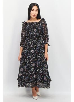 Buy Women Floral Pattern Maxi Dress, Black Combo in Saudi Arabia