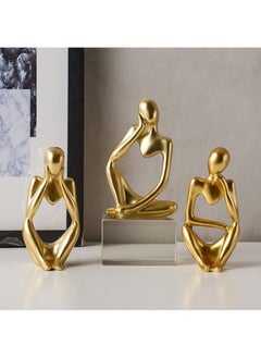 اشتري Abstract Sculpture Thinker Statue Resin Statues for Home Decor Modern Office Desktop Shelf Bookshelf Set of 3 Gold في الامارات