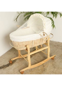 Buy Moses Basket off-white Color with Wooden Stand on Wheels in Saudi Arabia