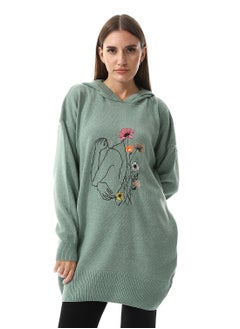 Buy Mint Green Long Sleeves Loose Fit Hooded Sweater in Egypt