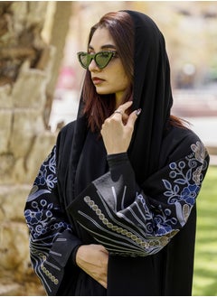 Buy Eye-Catchy Abaya Design V-Open Neck, Full Sleeve Embroidered Work with Black in Saudi Arabia