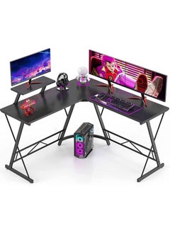 اشتري L Shaped Office Desk Corner Computer Table Home Gaming Desk Office Writing Workstation Space-Saving Easy to Assemble Black في السعودية