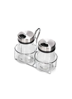 Buy 2Pcs Glass Salt & Pepper Set W/Stand in Saudi Arabia