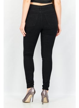 Buy Women Skinny Fit High Waist Solid Denim Jeans, Black in UAE