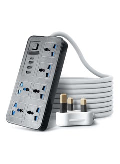 Buy Universal Extension Lead with Multiple Function UK Plug 3 Pin Socket Outlet with 6 Gang 3, USB Port 1 Type-C Port,1.8M Electric Socket Mains Strip for Home Kitchen and Office(Black) in UAE