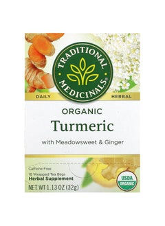 Buy Organic Turmeric with Meadowsweet  Ginger Caffeine Free 16 Wrapped Tea Bags 1.13 oz 32 g in UAE