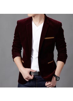 Buy Autumn and Winter new Korean style business casual small suit mens youth fashion slim corduroy suit urine single WestWine red Wine red in UAE