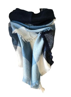 Buy Wander Agio Womens Warm Scarf Triangle Shawls Large Scarves Stripe Plaid Fichu Blue Navy Cyan 2 in UAE