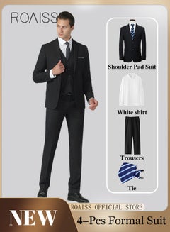 Buy 4Pcs Business Casual Oversize Suits for Men Blazer Shirt Tie Pants Formal Dress Sets Mens Single Breasted 2 Buttons Anti Wrinkle Suit with Lapel Collar for Wedding Office or Meeting in UAE