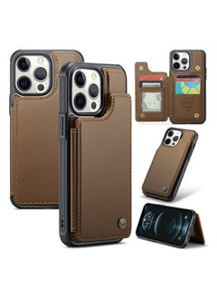 Buy Wallet Case for Apple iPhone 12 Pro Max, Premium Handmade Durable PU Leather Slim Shockproof Case with [Double Magnetic Clasp] [Card Holder] [Kickstand] [RFID Blocking] (Brown) in UAE