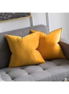 Buy Decorative Two-Sided Washable Velvet Square Throw Pillow Covers Cushion Covers for Living Room Couch, Colourful Modern 18 x 18 Inches / 45 x 45 cm (Colour - Orange Yellow)(Set of 2 pieces) in UAE