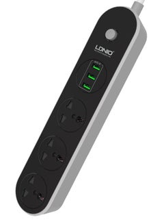 Buy 3 Sockets Surge Protected Power Strip with 1.6 Meter Long Cable and 3 USB Charging Ports 5V DC for Mobile Devices SC3301 in UAE