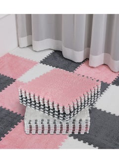 Buy 18 Pcs Plush Foam Floor Mat Square Interlocking Carpet Tiles with Border Fluffy Play Mat Floor Tiles Soft Climbing Area Rugs for Home Playroom Decor, 12 x 12 x 0.4 Inch (Black, Pink, Gray) in Saudi Arabia