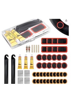 اشتري Puncture Bike Tire Repair Kit, 40 pcs Tire Patches and 4pcs Metal Rasps, 3 Tyre sealant，2 Valve，2 Crowbar，4 Rubber tube，Bicycle Tire Repair Kit, Practical Bike Tire Patch Kit Road Bike Tire Patch Tool Easy & Quick Repair for Bicycles(55pcs) في السعودية