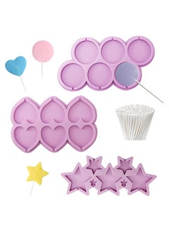 اشتري 3Pcs Lollipop Molds Chocolate Candy Mold 100 Lollypop Sucker Sticks Lollipop Chocolate Fondant Molds Round Heart Star Sucker Molds for Making Chocolate Candy Cube in Party Family في السعودية