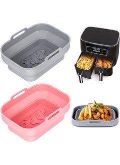 Buy 2 PCS Silicone Air Fryer Liner, Reusable Pot with Pair of Heat Resistant Hand Clips for Ninjas Dual Air Fryer, Food Grade Air Fryer Rack Accessories Compatible for Air Fryer, Microwave, and Oven in UAE