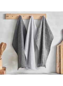 Buy Alivia 3-Piece Woven Chambray Recycled Kitchen Towel Set 60 x 40 cm in UAE